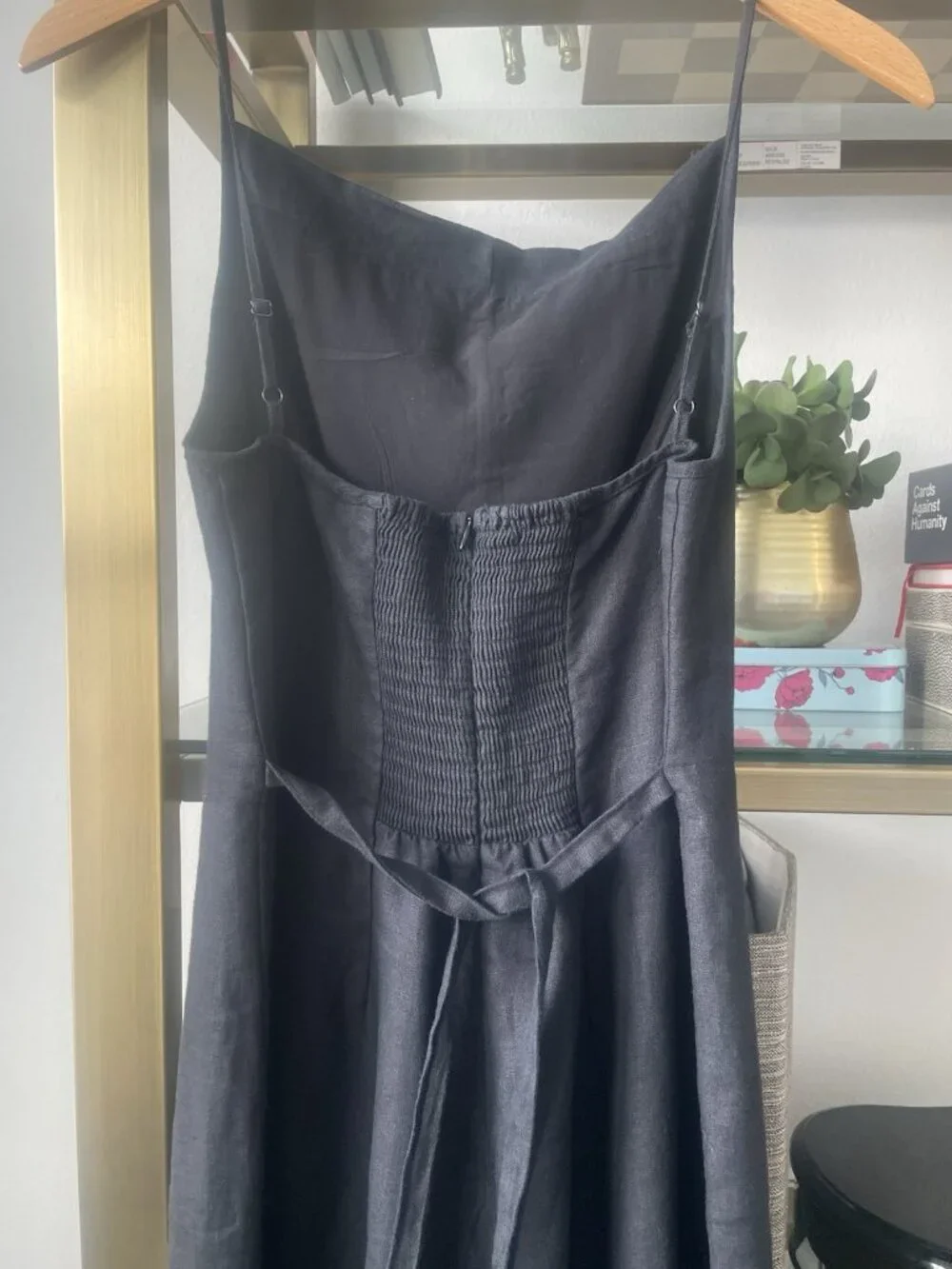 $228 Reformation Ciara Wide-Leg Black Linen Jumpsuit Sz 4 Black 100% Linen